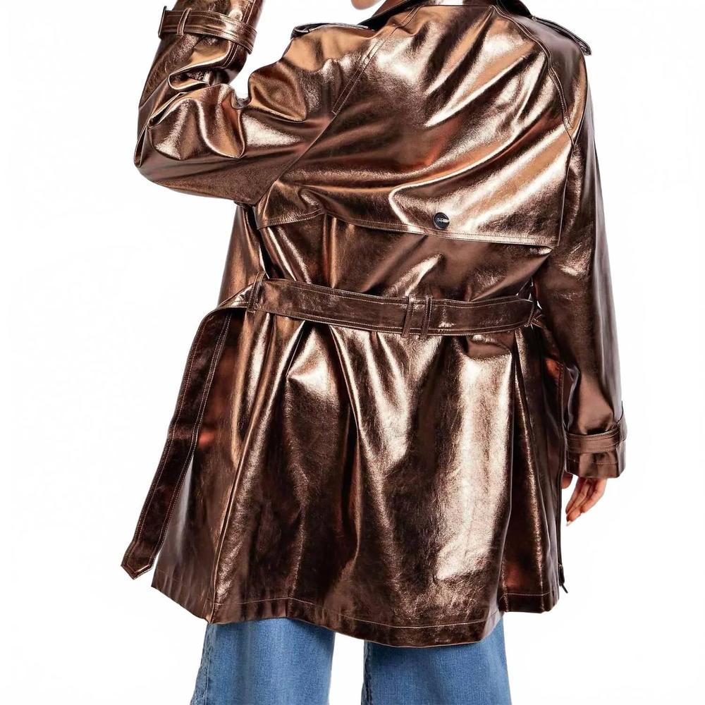 NEW EASEL retro faux leather trench coat in metallic bronze